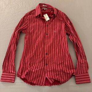 NWT Express Fitted Stretch Cotton Collared Long Sleeve Pink Size Small